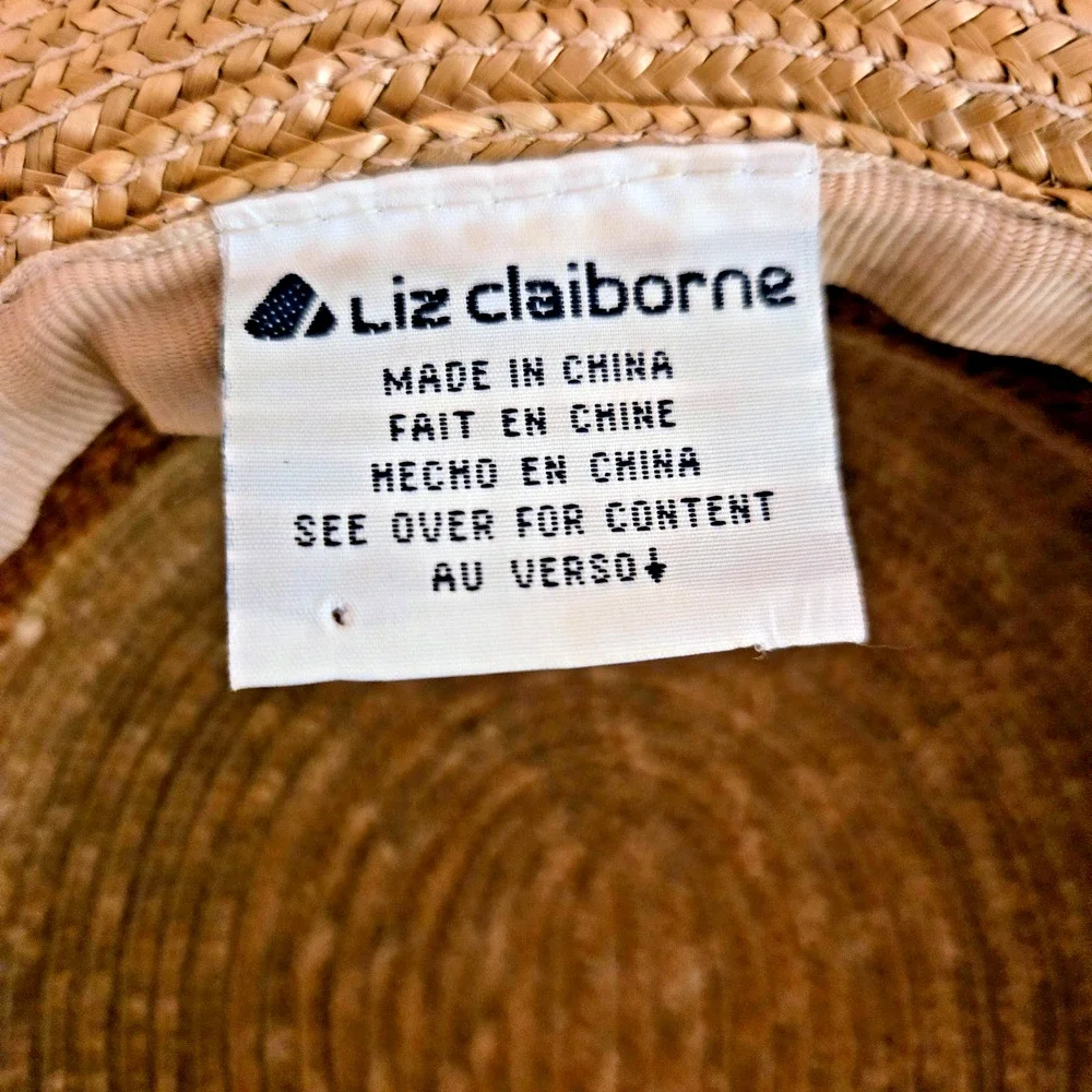 Liz Claiborne Natural Woven Straw Bowler Hat One Size Rolled Brim Vintage 1996